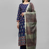 Indyancart IE Women Navy Blue & Grey Printed Kurta with Patiala & Dupatta
