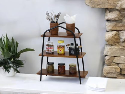 Vesta Homes 3-Tier Wooden Storage Rack for Kitchen, Bathroom | Countertop Organizer Shelf with Mango Wood & Iron Shelves | 51 x 18 x 44.5 cm