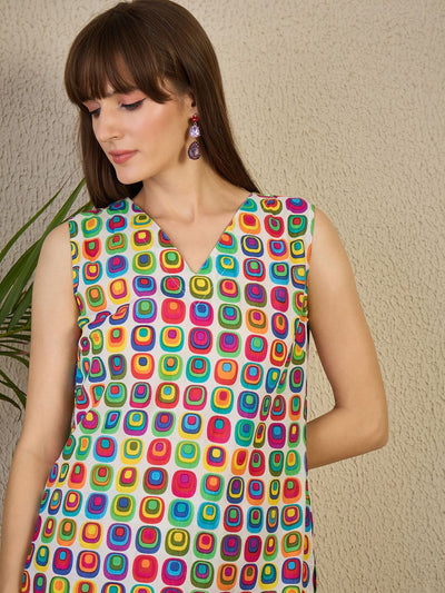 Indyancart IE Geometric Printed V-Neck Pure Cotton Kurta With Trousers