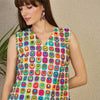 Dhiyona IE Geometric Printed V-Neck Pure Cotton Kurta With Trousers