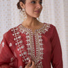 Dhiyona IE Ethnic Motifs Embroidered Notched Neck Straight Kurta with Trousers & Dupatta
