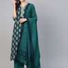 Dhiyona IE Women Navy Blue & Green Printed Kurta with Palazzos & Dupatta