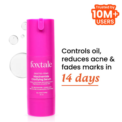Foxtale 12% Niacinamide Brightening Face Serum, Fades Dark Spots & Acne marks, For Oil Control