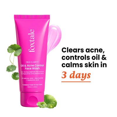Foxtale Oil & Acne Control Face Wash With 2% Salicylic Acid & Cica, For Clear, Oil Free & Calm Skin