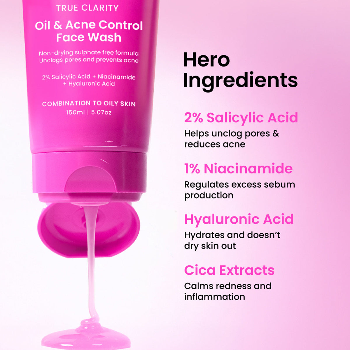 Foxtale Oil & Acne Control Face Wash With 2% Salicylic Acid & Cica, For Clear, Oil Free & Calm Skin