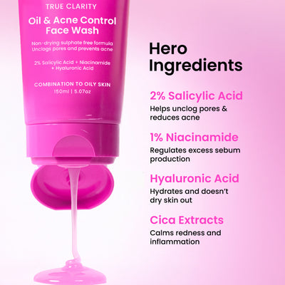 Foxtale Oil & Acne Control Face Wash With 2% Salicylic Acid & Cica, For Clear, Oil Free & Calm Skin
