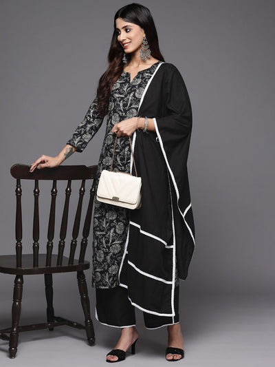 Dhiyona IE Women Black Floral Printed Kurta with Trousers & With Dupatta