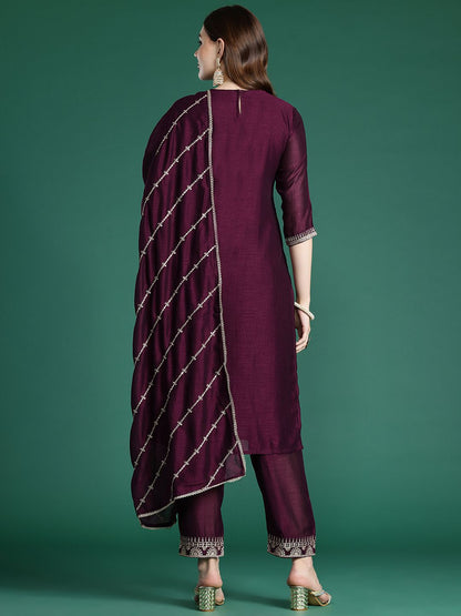 Ethnic Motifs Embroidered Kurta with Trousers & With Dupatta