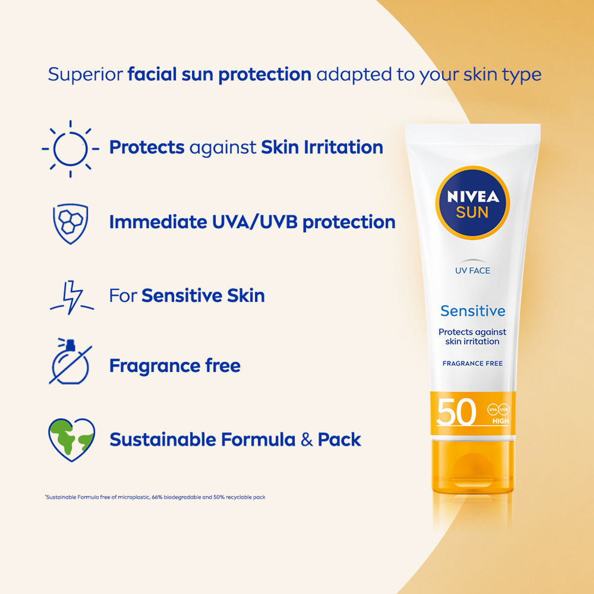 NIVEA Sun Sensitive Skin SPF 50 Sunscreen, Ultra Matte, No White Cast, Instant UV Protection