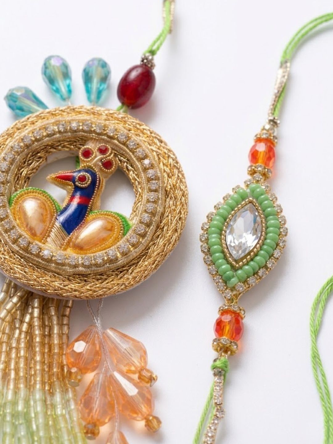 Anouk Set Of 2 Artificial Stones Designer Bhaiya Bhabhi Rakhi With Roli Chawal Chandan