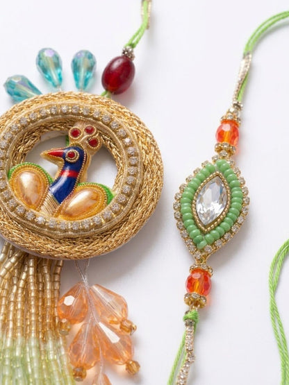 Anouk Set Of 2 Artificial Stones Designer Bhaiya Bhabhi Rakhi With Roli Chawal Chandan