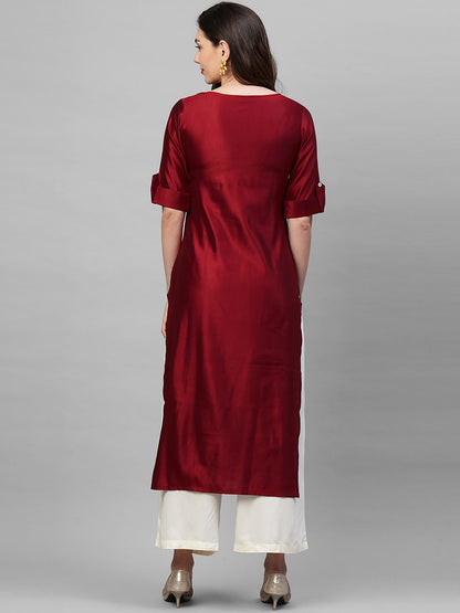 Dhiyona IE Women Red Solid Liva Straight Kurta