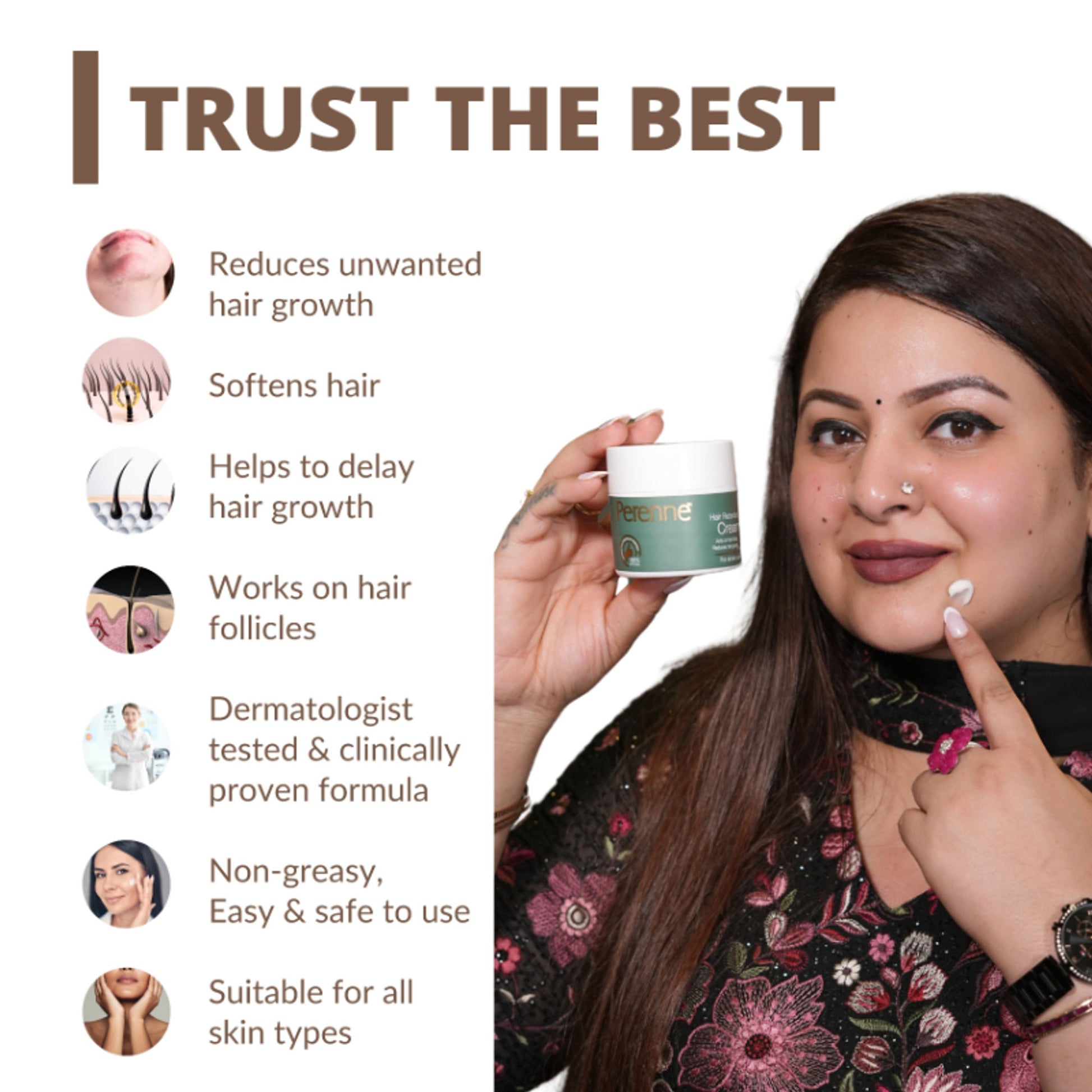 Perenne Hair Retardant Cream for Reducing Facial And Body Hair
