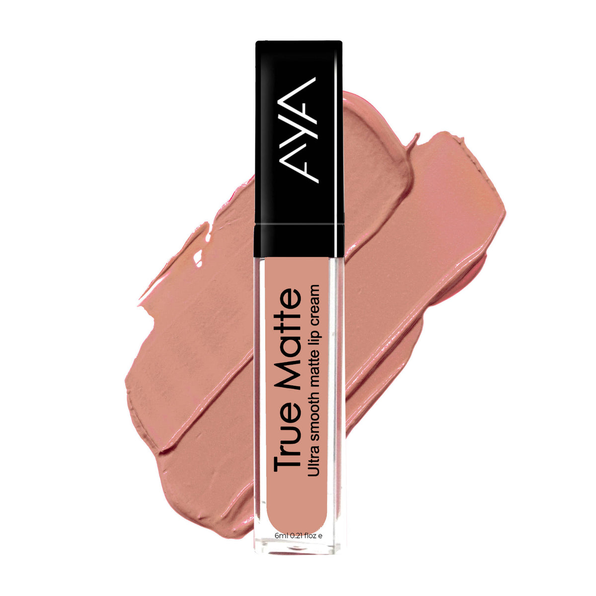 Set of three AYA True Matte Liquid Lipsticks in various shades, featuring sleek packaging and applicators.