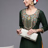 Dhiyona IE Women Green Ethnic Motifs Yoke Design Mirror Work Kurta