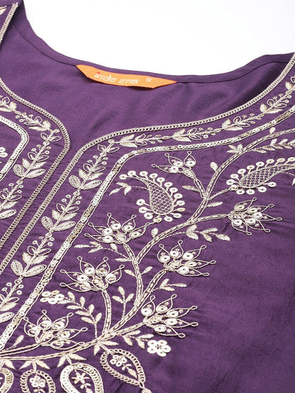 Indyancart IE Women Floral Yoke Design Regular Kurta with Trousers & With Dupatta