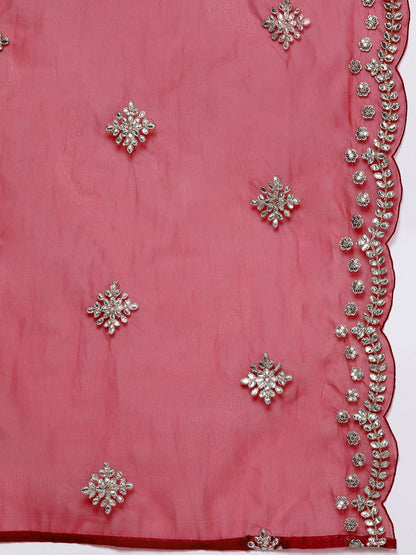 Indyancart Women's Plus Size Ethnic Motifs Embroidered Kurta with Trousers & With Dupatta