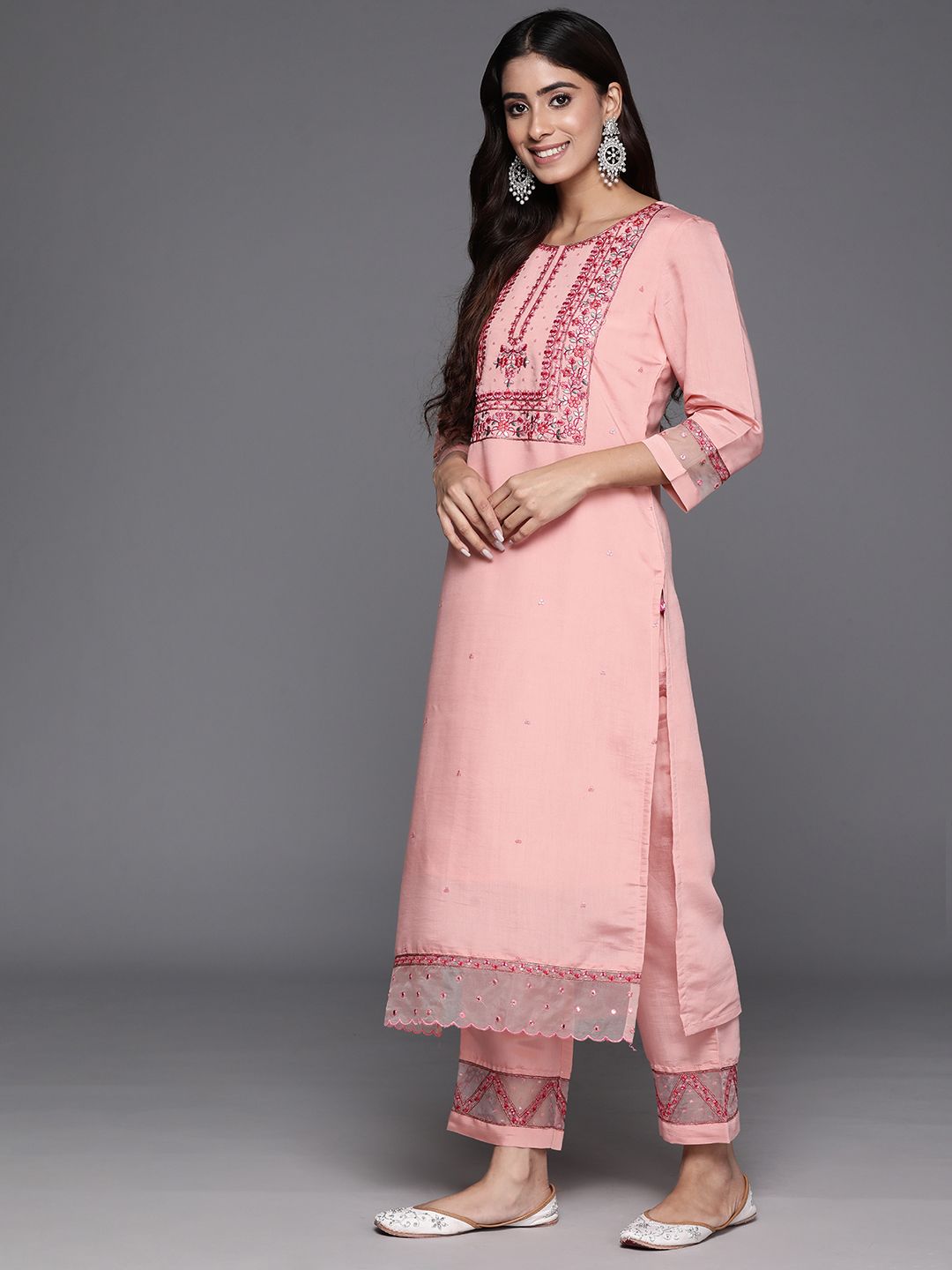 Dhiyona VA Women'sFloral Embroidered Regular Sequinned Kurta with Trousers & Dupatta