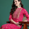 Dhiyona IE Ethnic Motifs Printed Panelled Thread Work Pure Cotton Kurta with Trousers