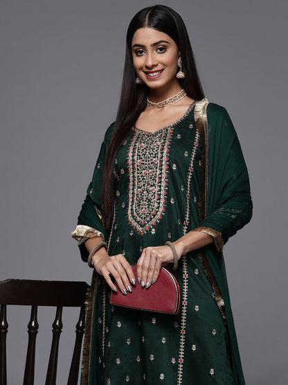 Indyancart VA Women's Ethnic Motifs Embroidered Kurta with EmbroideredTrousers & With Dupatta