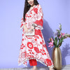 Dhiyona VA Women'sWinter Floral Printed V-Neck A-Line Woolen Kurta Set with Tesselled Hem
