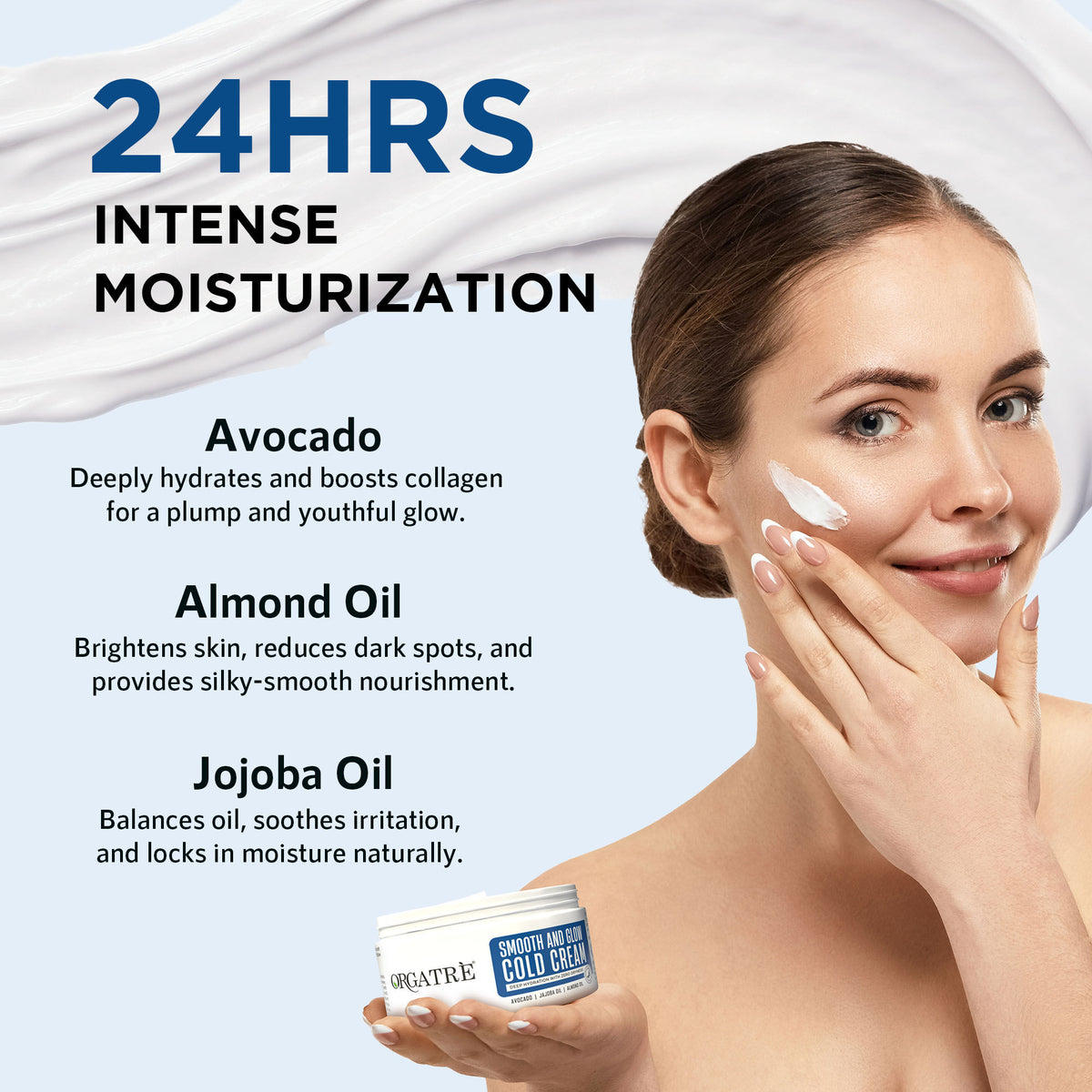 Orgatre Smooth And Glow Cold Cream Deep Hydration With Avacado Jajoba & Almond Oil 24Hr Moisturizer