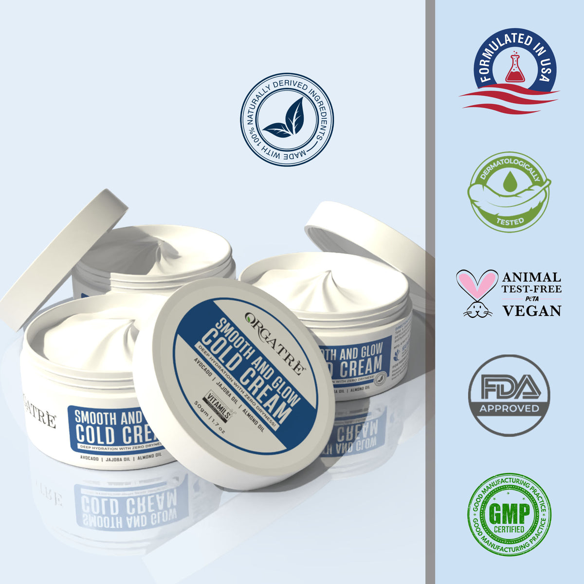 Orgatre Smooth And Glow Cold Cream Deep Hydration With Avacado Jajoba & Almond Oil 24Hr Moisturizer