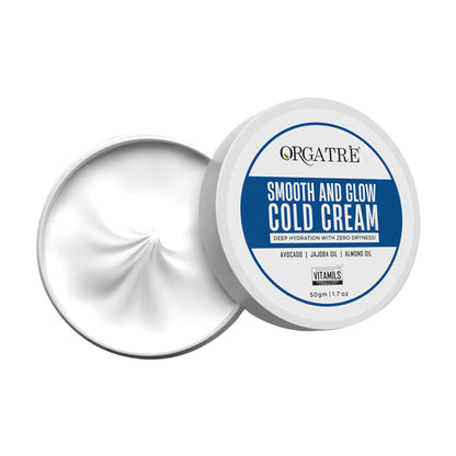 Orgatre Smooth And Glow Cold Cream Deep Hydration With Avacado Jajoba & Almond Oil 24Hr Moisturizer