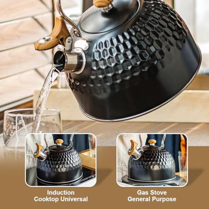 Supvox Whistle Kettle 2.5L Stainless Steel for Gas Stove, Black