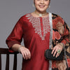 Dhiyona VA Women'sPlus Size Embroidered Chanderi Silk Kurta with Trousers & With Dupatta