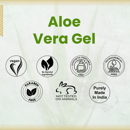 Aroma Treasures Aloe Vera Gel in a clear tube, showing the transparent gel inside, for soothing and moisturizing skin.