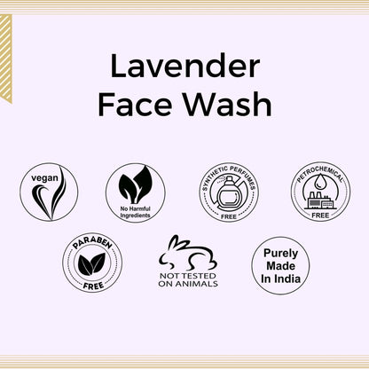 Aroma Treasures Lavender Face Wash bottle with lavender flowers and natural ingredients, gentle skincare for clean, refreshed skin.
