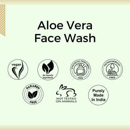 Aloe Vera Face Wash by Aroma Treasures in a clear pump bottle with green and white label, suitable for gentle facial cleansing.