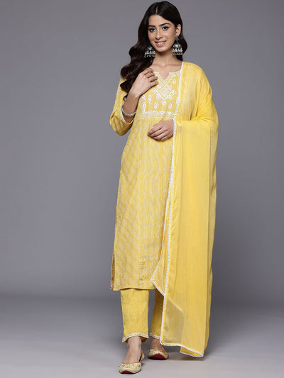 Indyancart VA Women's Regular Thread Work Kurta with Trousers & With Dupatta