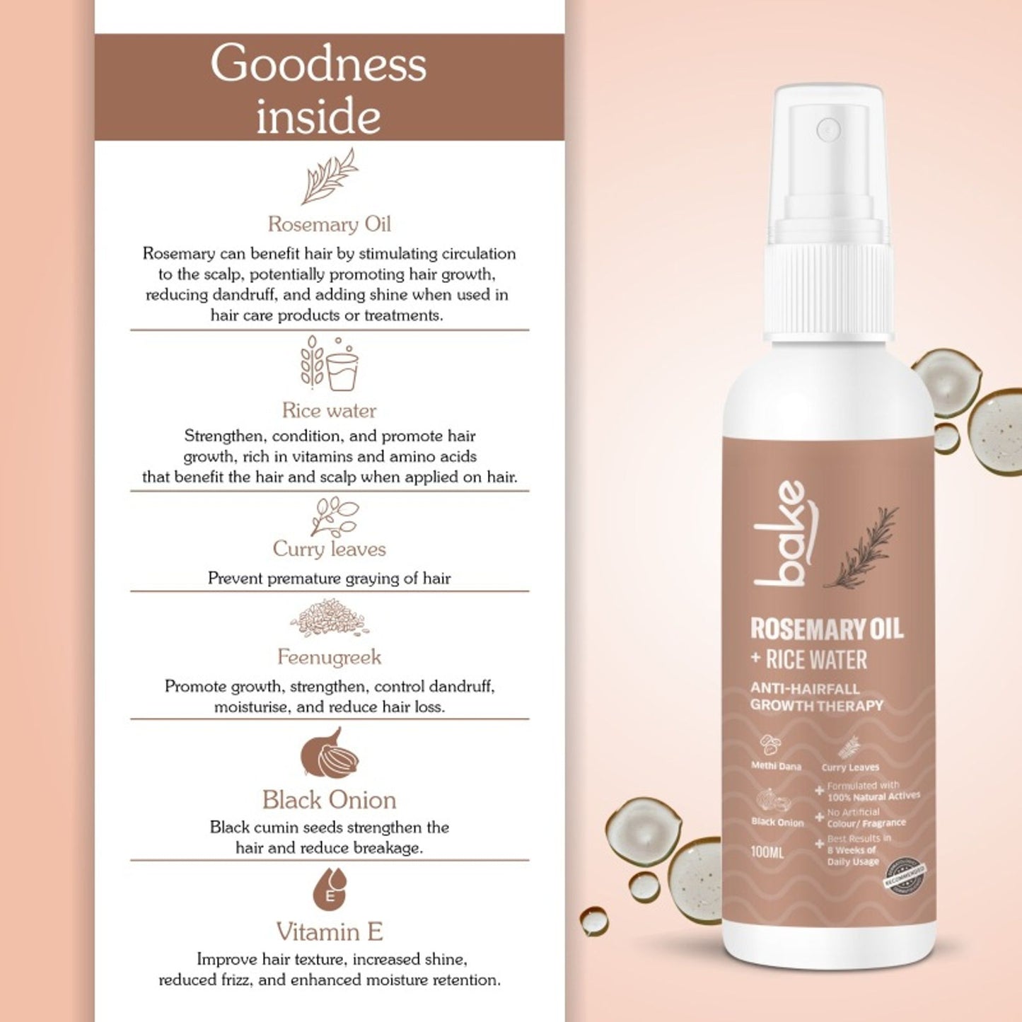 BAKE Rosemary + Rice Water Hair Growth Therapy For Hair Fall & Strengthen Hair Follicles