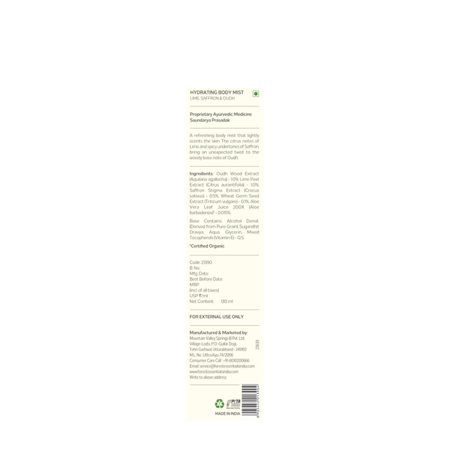 Forest Essentials Hydrating Unisex Body Mist Spray