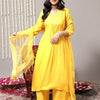 Indyancart VA Women'sV-Neck A-Line Pleated Kurta with Palazzos & With Dupatta