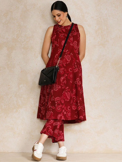 Indyancart VA Women's Ethnic Motifs Printed Regular Pure Cotton Kurta with Trousers