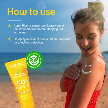 Rivona Naturals Mineral Sunscreen SPF 50 PA+++ Non-Sticky And No White Cast For All Skin Types