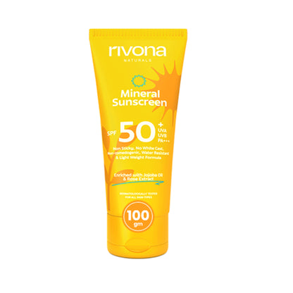 Rivona Naturals Mineral Sunscreen SPF 50 PA+++ Non-Sticky And No White Cast For All Skin Types