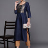 Dhiyona IE Women Navy Blue & Golden Yoke Design Kurta