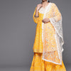Indyancart VA Women's Mustard Yellow Bandhani Printed Pure Cotton Kurta with Sharara & Dupatta