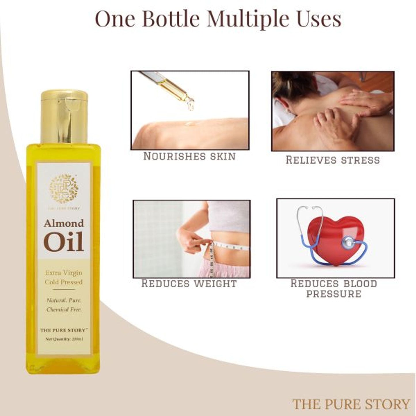 The Pure Story Natural Cold Pressed Almond Oil for Hair, Skin, Face & Massage