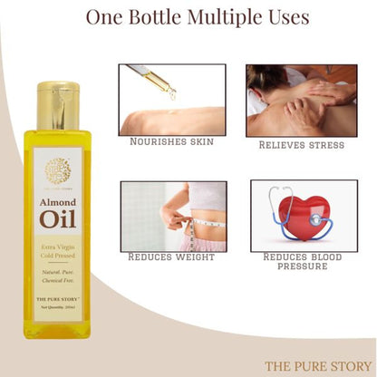 The Pure Story Natural Cold Pressed Almond Oil for Hair, Skin, Face & Massage