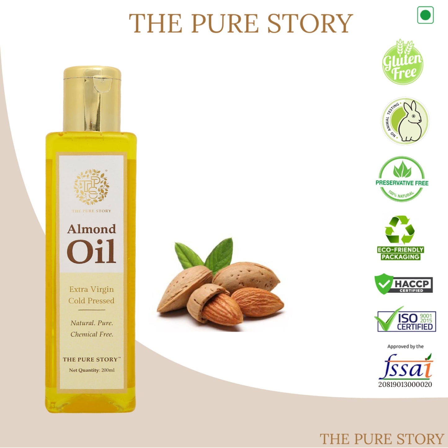 The Pure Story Natural Cold Pressed Almond Oil for Hair, Skin, Face & Massage