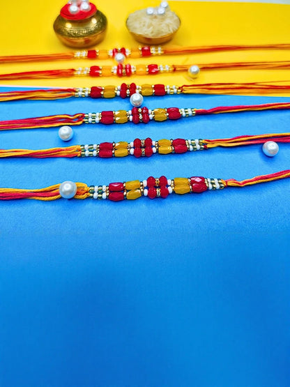 Anouk Set Of 6 Beaded Cotton Thread with AD Stones & Meenakari Designer Rakhi for Brother