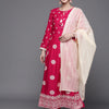 Indyancart IE Women Pink Ethnic Motifs Embroidered Sequinned Kurta with Trousers & With Dupatta