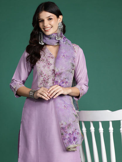 Indyancart IE Ethnic Motifs Embroidered Kurta with Trousers & With Dupatta