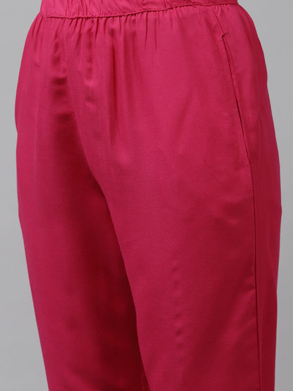 Indyancart IE Women Pink Paisley Embroidered Pleated Kurta with Trousers & Dupatta