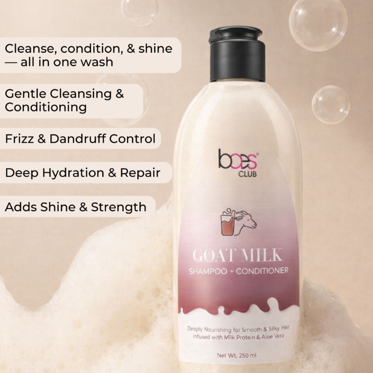 Baes Club Goat Milk Shampoo with Conditioner for Hydration, Nourishment & Frizz Free hair Unisex